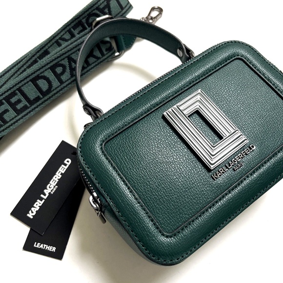 KARL LAGERFELD Simone Green Camera Bag Top Handle Crossbody $230 NWT + Dust Bag - Picture 2 of 9